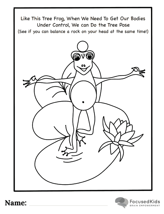 FocusedKids Coloring Page Download: Tree Pose Frog